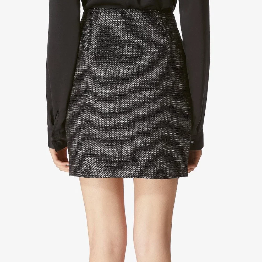 Avec Les Filles High-Waist Zip-Front Tweed Black & White Metallic Mini Skirt NWT